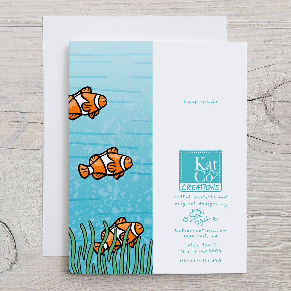 Back of Greeting card with clownfish design 
