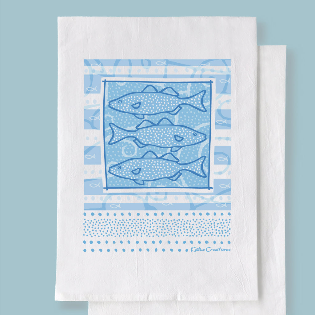 Flour Sack Towel Blue Tea Towel Kitchen Towel Eucalyptus Print 